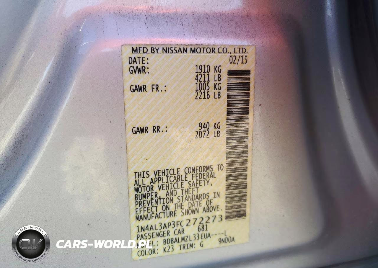 2015 Nissan Altima 2.5 Sv VIN:1N4AL3AP3FC272273 - 12