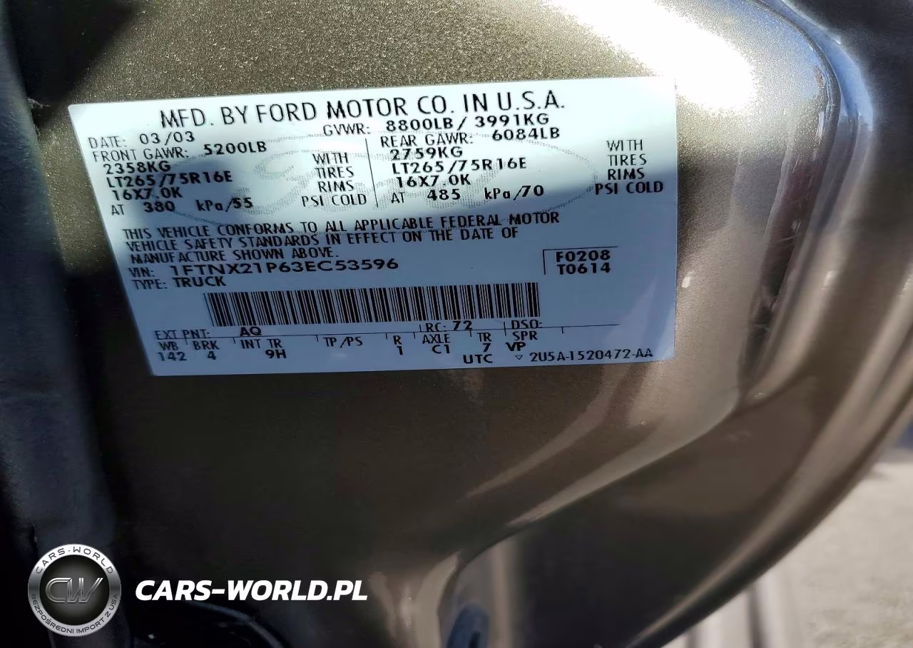 2003 Ford F250 Super Duty VIN:1FTNX21P63EC53596 - 12