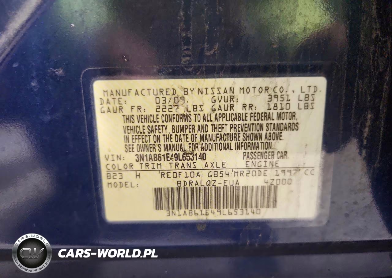 2009 Nissan Sentra 2.0 VIN:3N1AB61E49L653140 - 12
