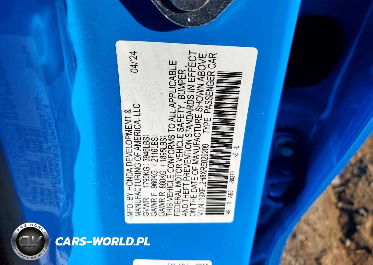 2024 Honda Civic Sport VIN:19XFL2H8XRE029209 - 13