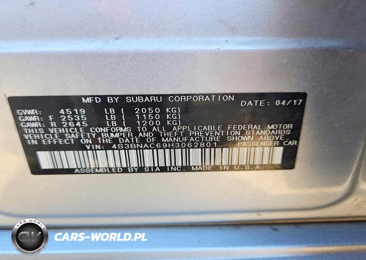 2017 Subaru Legacy 2.5I Premium VIN:4S3BNAC69H3062801 - 12