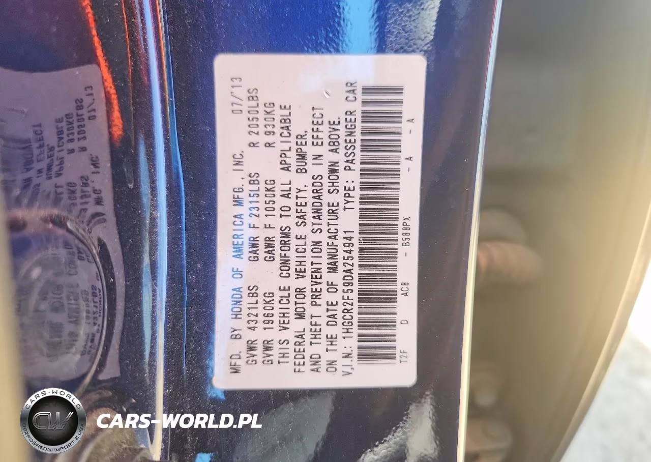 2013 Honda Accord Sport VIN:1HGCR2F59DA254941 - 13