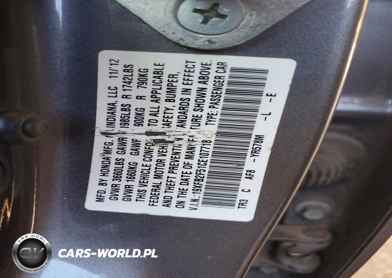 2012 Honda Civic Lx VIN:19XFB2F51CE107718 - 12