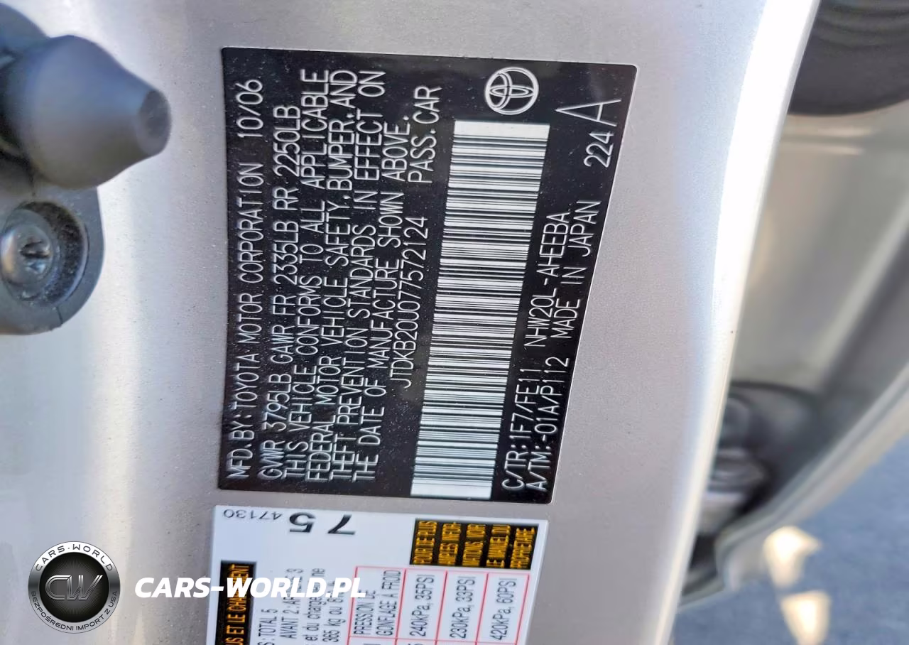2007 Toyota Prius Base VIN:JTDKB20U077572124 - 12