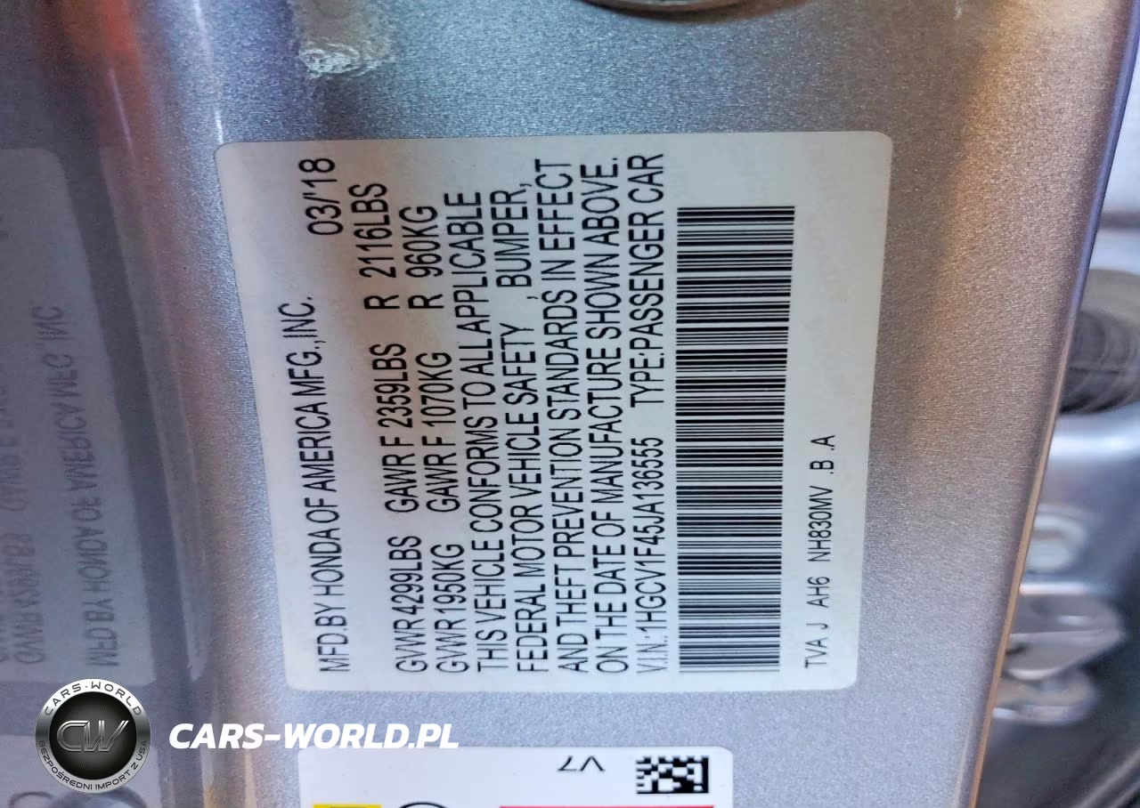 2018 Honda Accord Ex VIN:1HGCV1F45JA136555 - 12