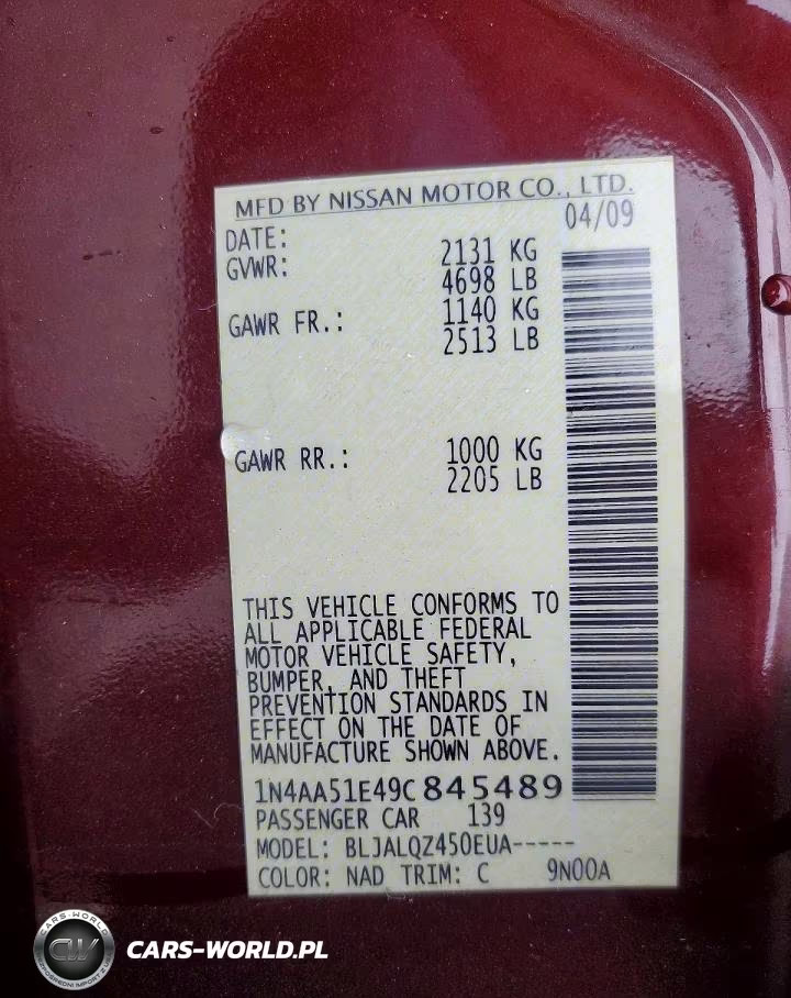 2009 Nissan Maxima 3.5 S VIN:1N4AA51E49C845489 - 12