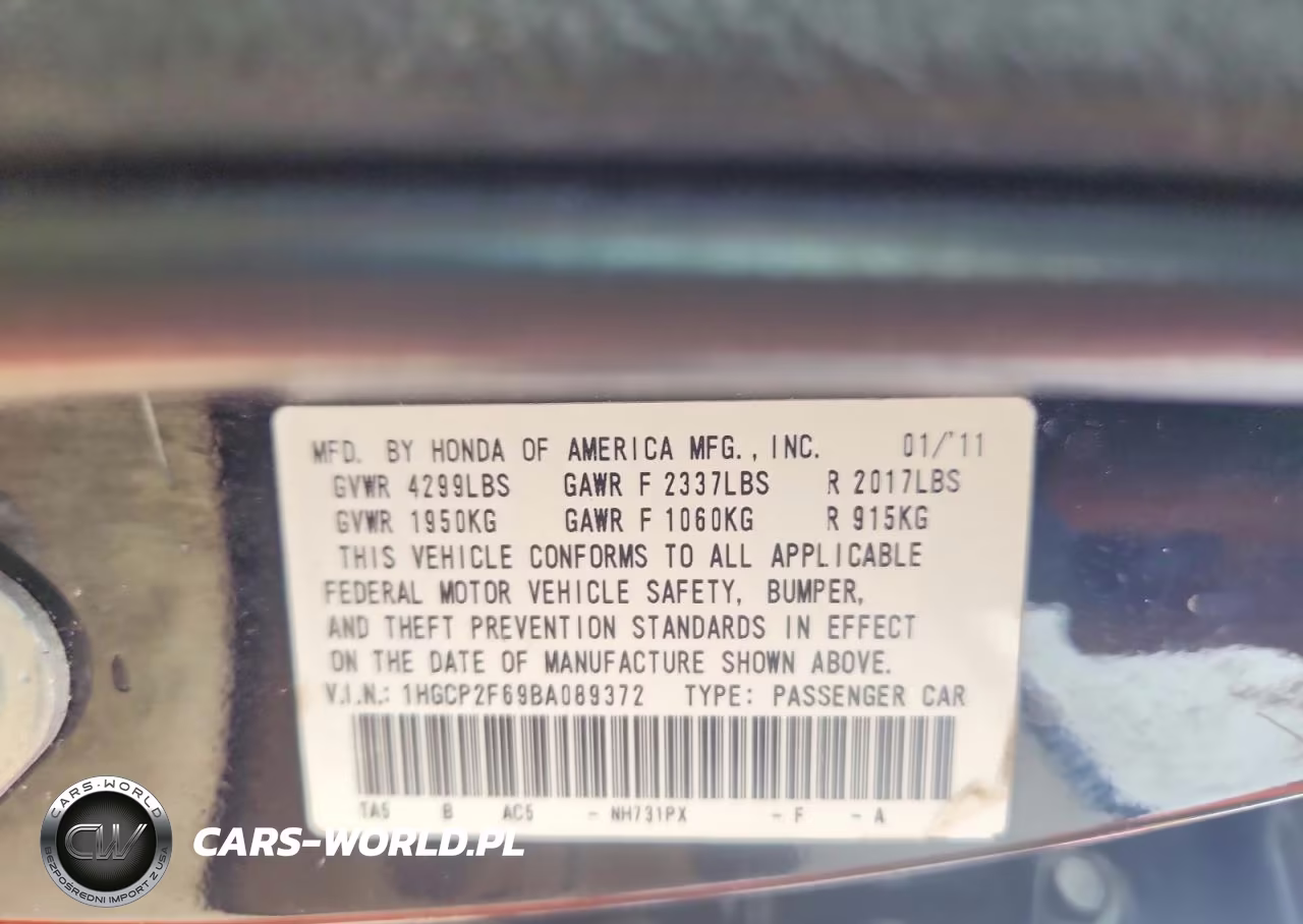 2011 Honda Accord Se VIN:1HGCP2F69BA089372 - 12