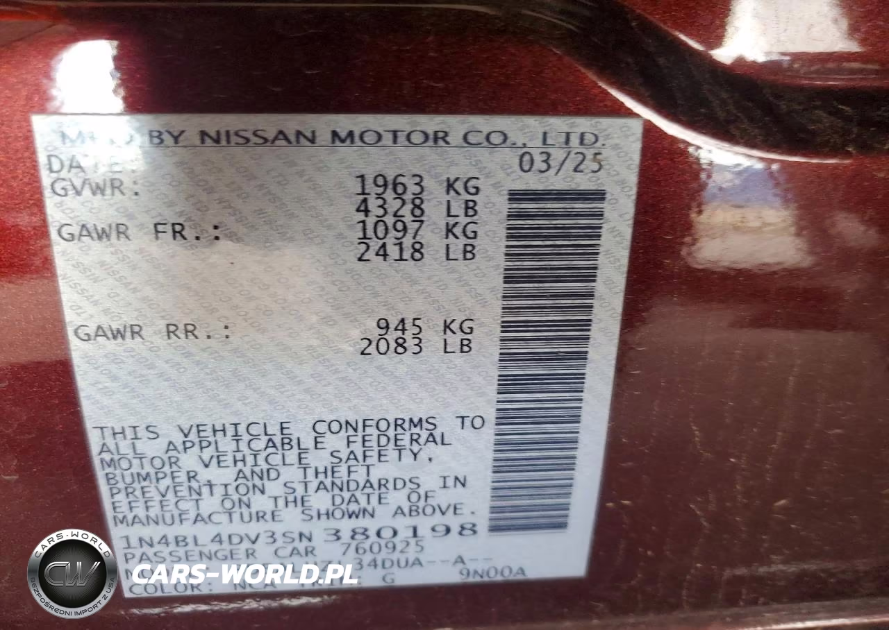 2025 Nissan Altima Sv VIN:1N4BL4DV3SN380198 - 12