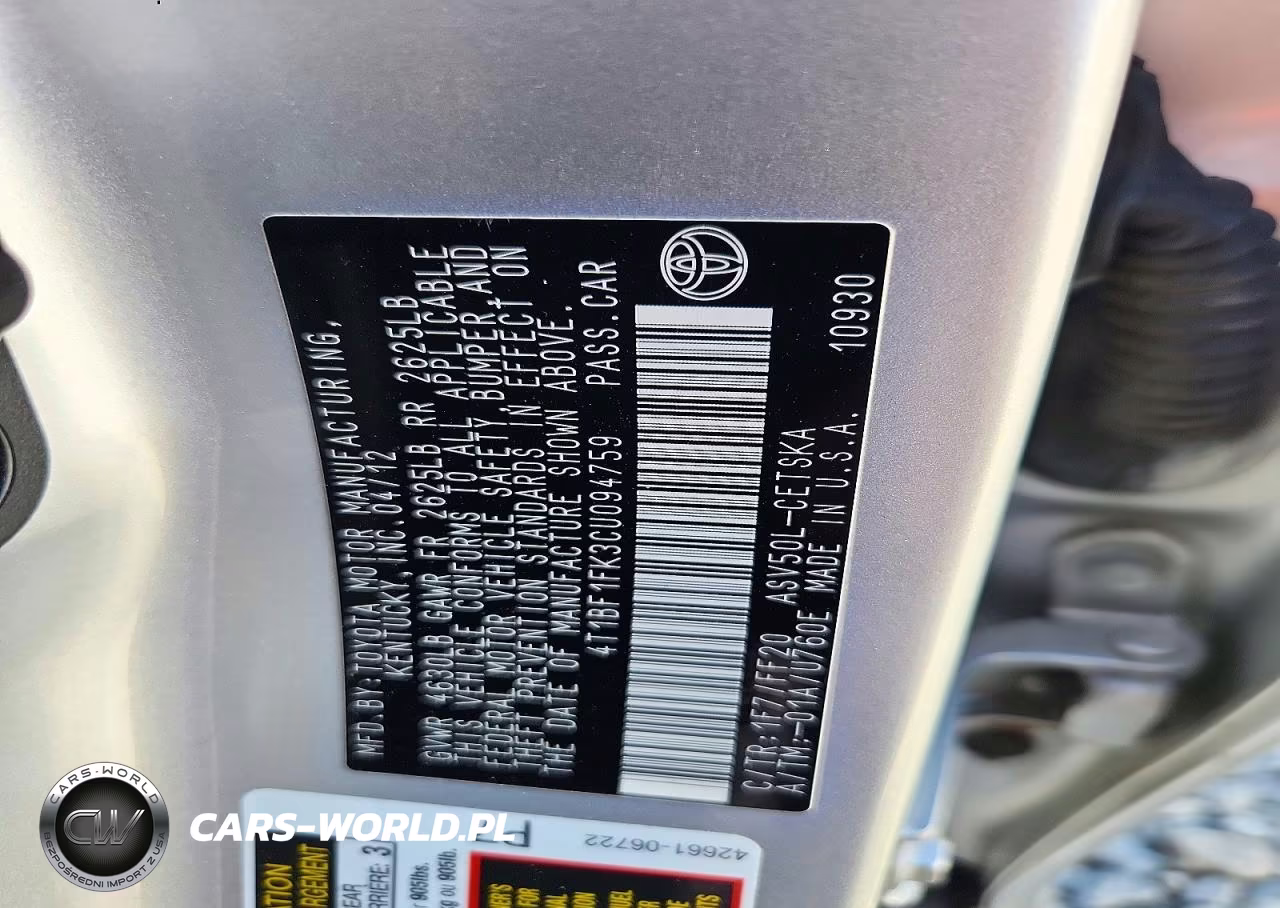 2012 Toyota Camry Se VIN:4T1BF1FK3CU094759 - 12