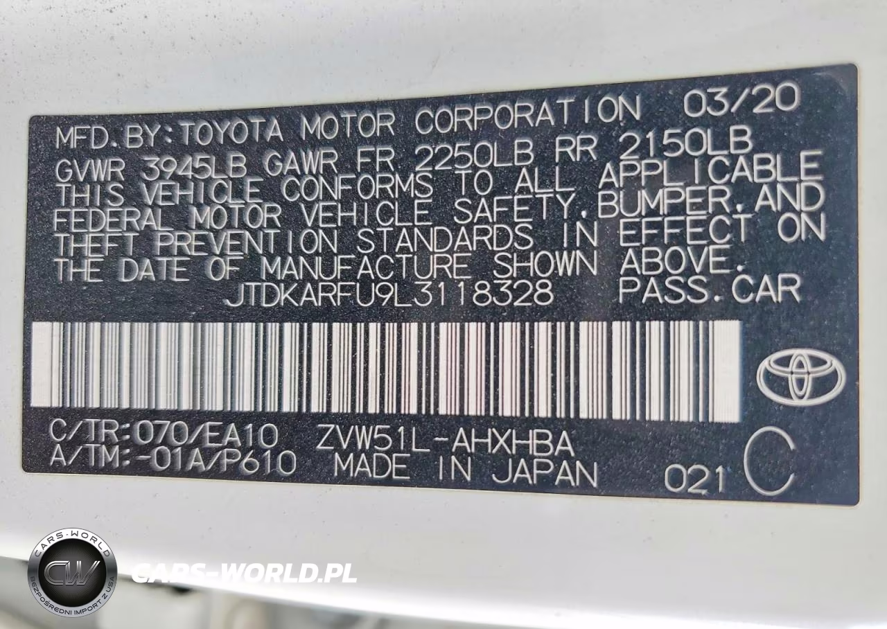2020 Toyota Prius Xle VIN:JTDKARFU9L3118328 - 12