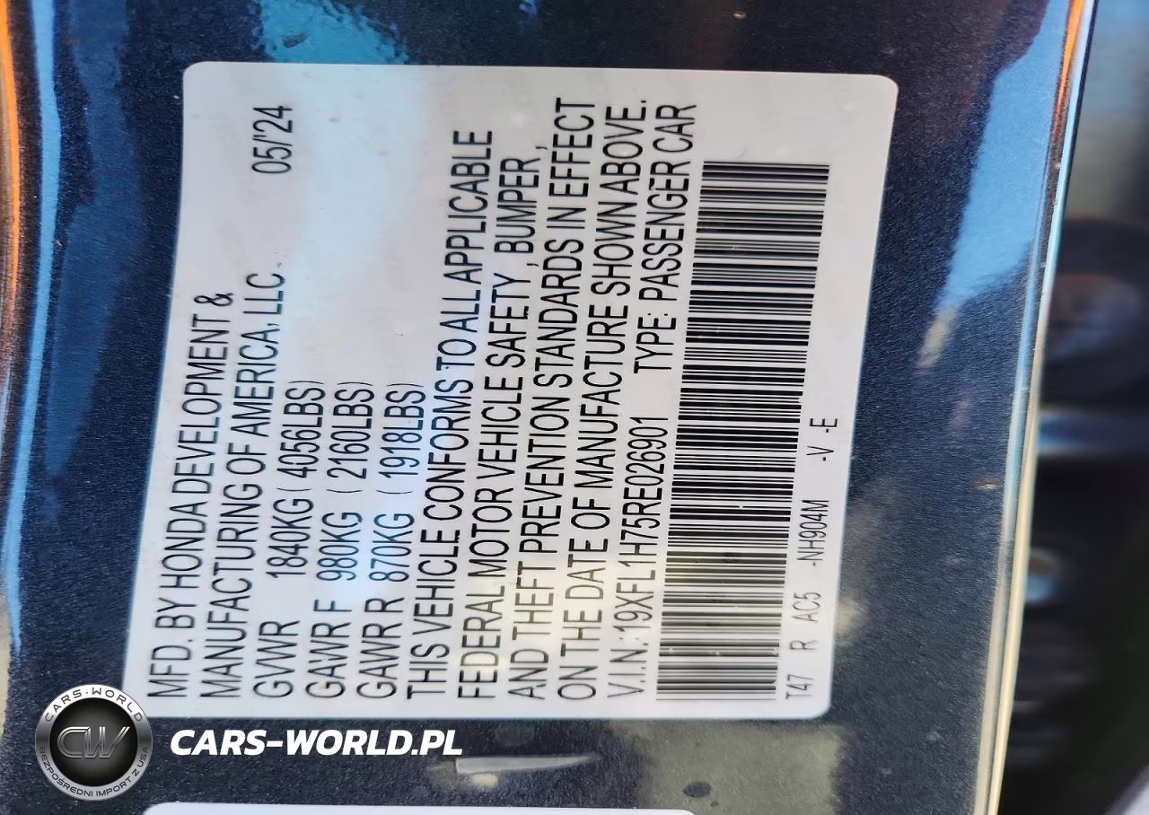 2024 Honda Civic Exl VIN:19XFL1H75RE026901 - 13