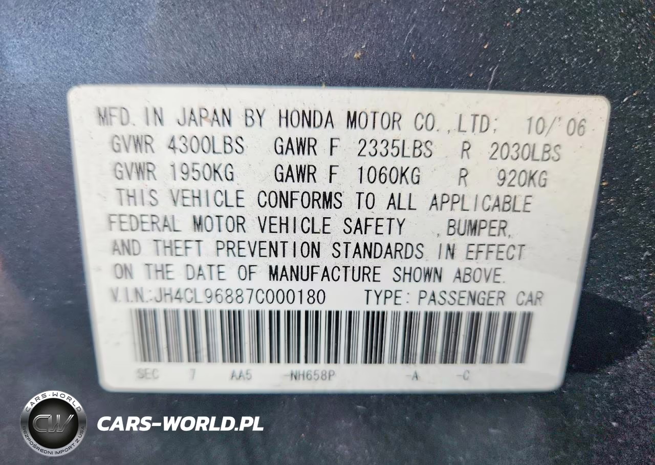 2007 Acura Tsx VIN:JH4CL96887C000180 - 12