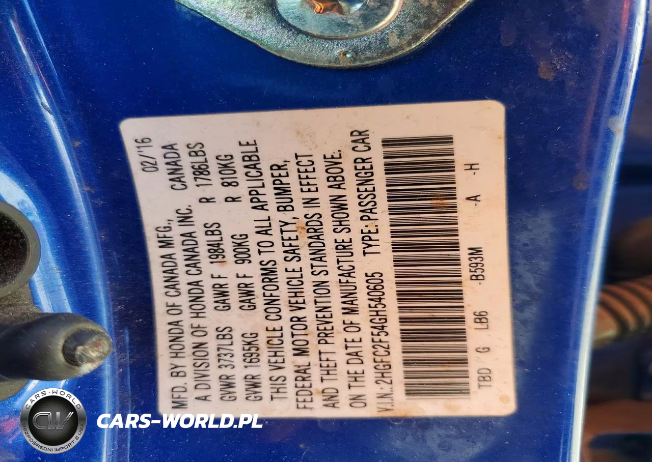 2016 Honda Civic Lx VIN:2HGFC2F54GH540605 - 13