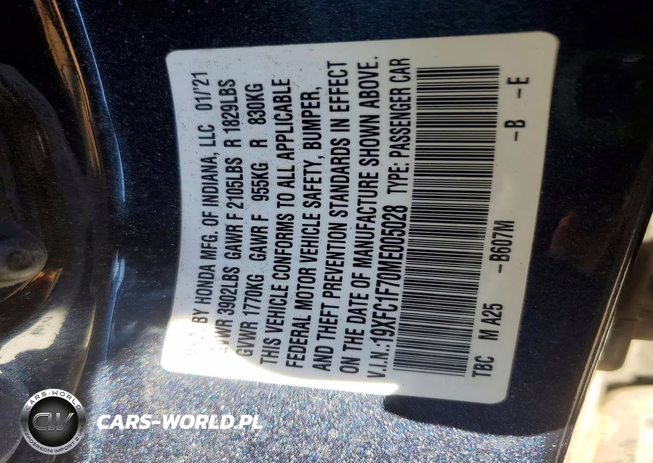 2021 Honda Civic Exl VIN:19XFC1F70ME005028 - 13