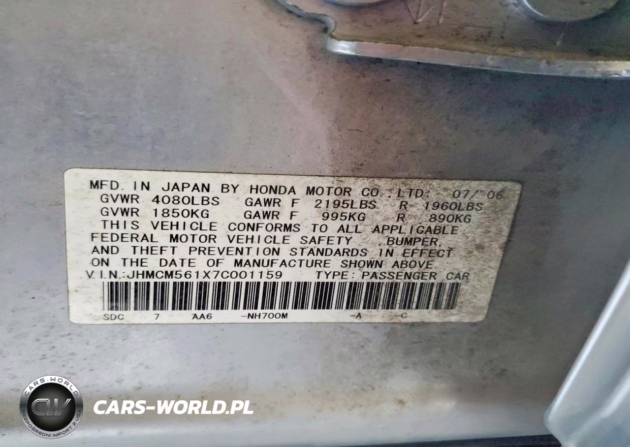 2007 Honda Accord Value VIN:JHMCM561X7C001159 - 12
