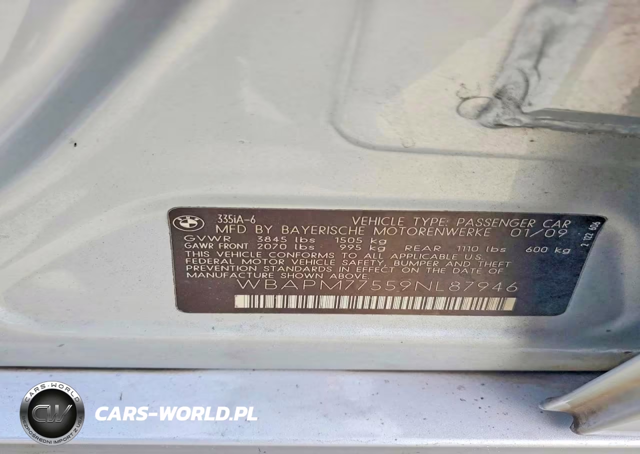 2009 BMW 335 I VIN:WBAPM77559NL87946 - 12