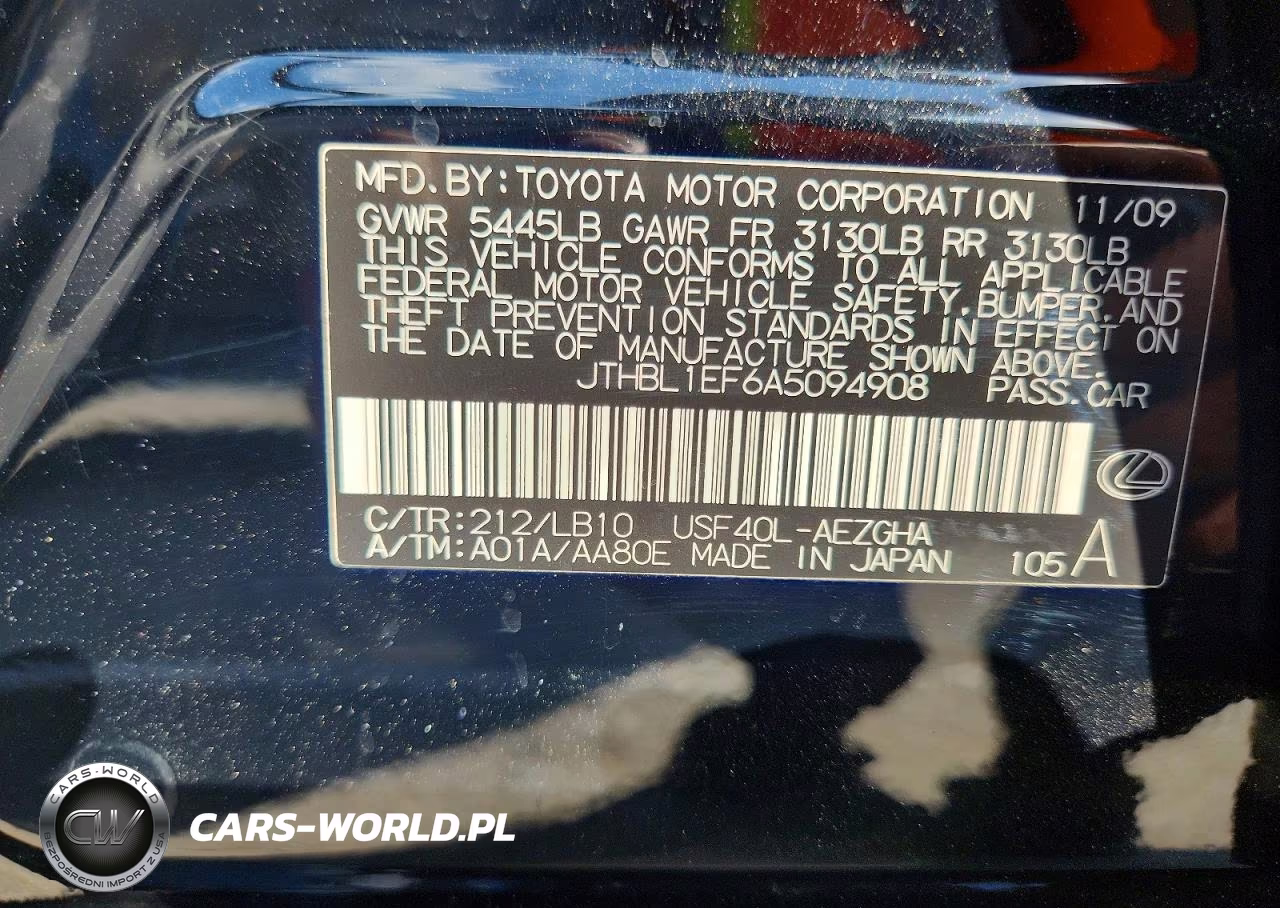 2010 Lexus Ls 460 VIN:JTHBL1EF6A5094908 - 12