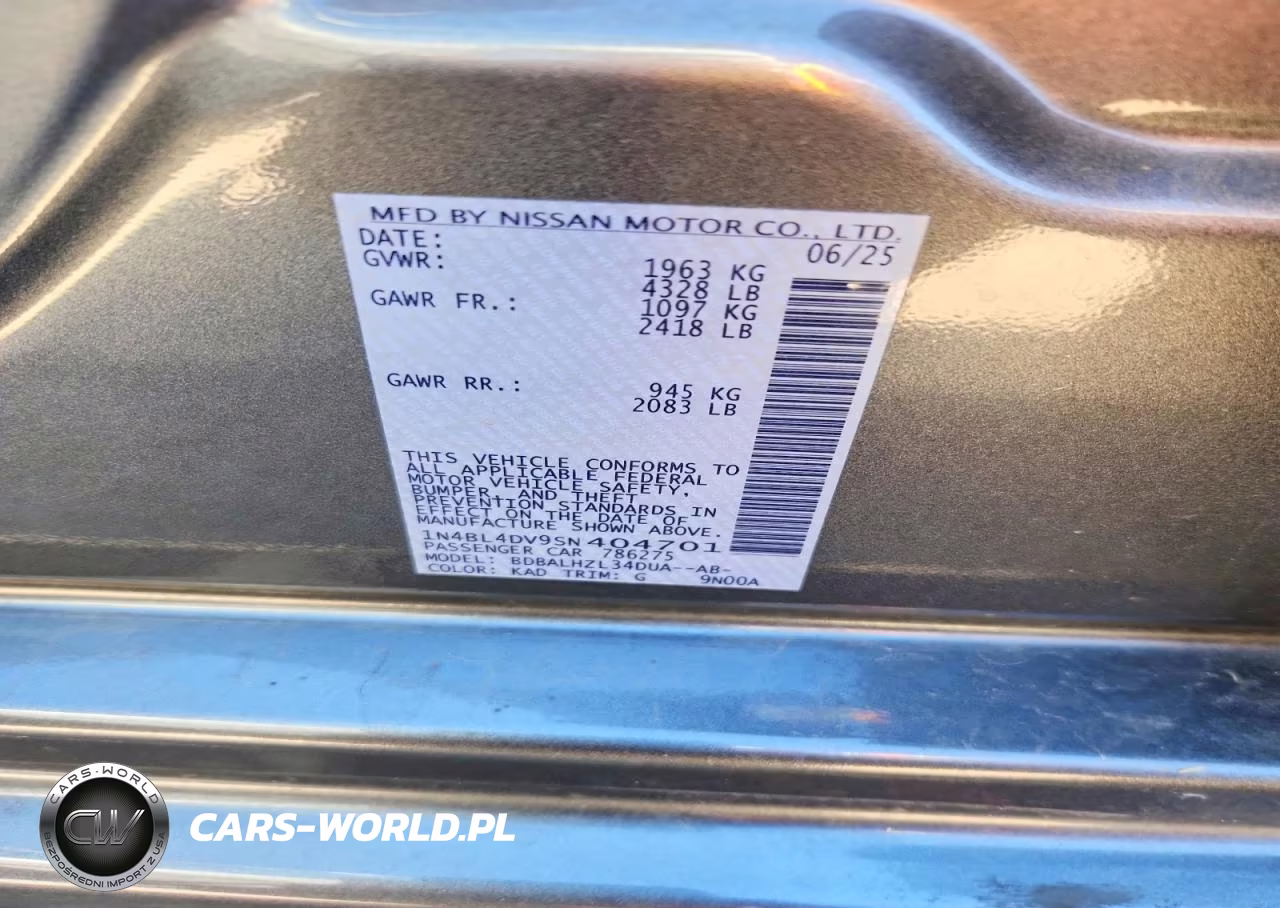 2025 Nissan Altima Sv VIN:1N4BL4DV9SN404701 - 12