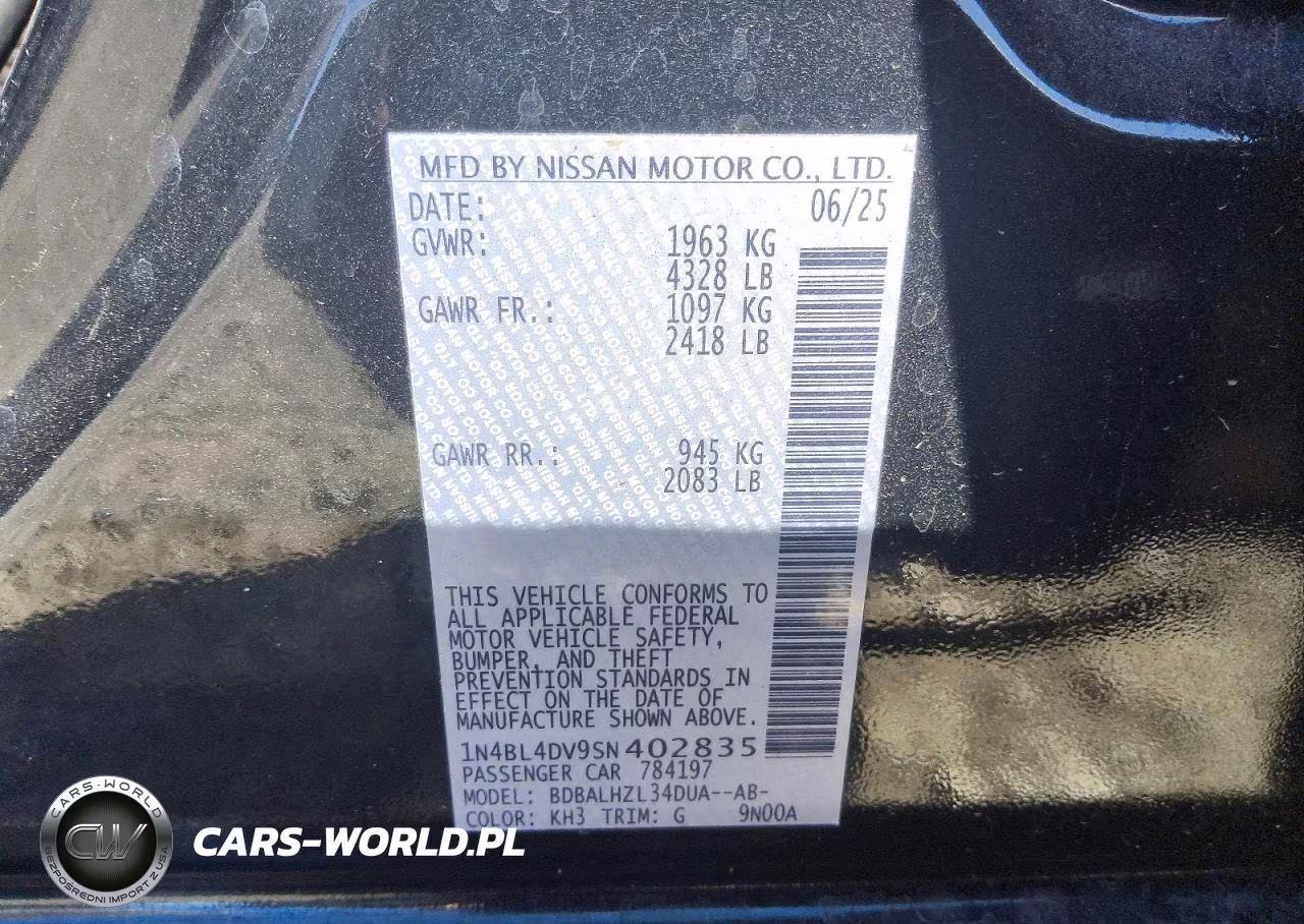 2025 Nissan Altima Sv VIN:1N4BL4DV9SN402835 - 12