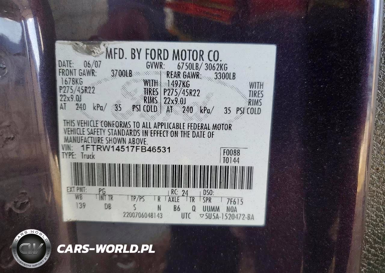 2007 Ford F150 Supercrew Harley Davidson VIN:1FTRW14517FB46531 - 12