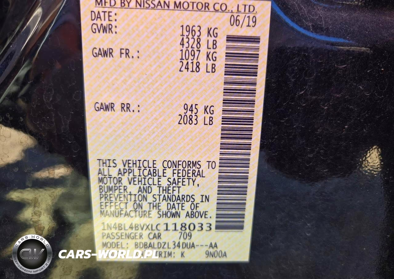 2020 Nissan Altima S VIN:1N4BL4BVXLC118033 - 12