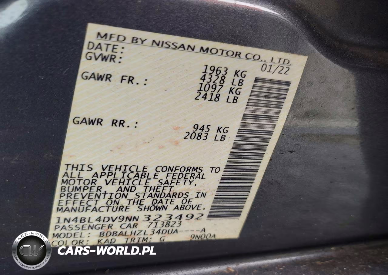 2022 Nissan Altima Sv VIN:1N4BL4DV9NN323492 - 12