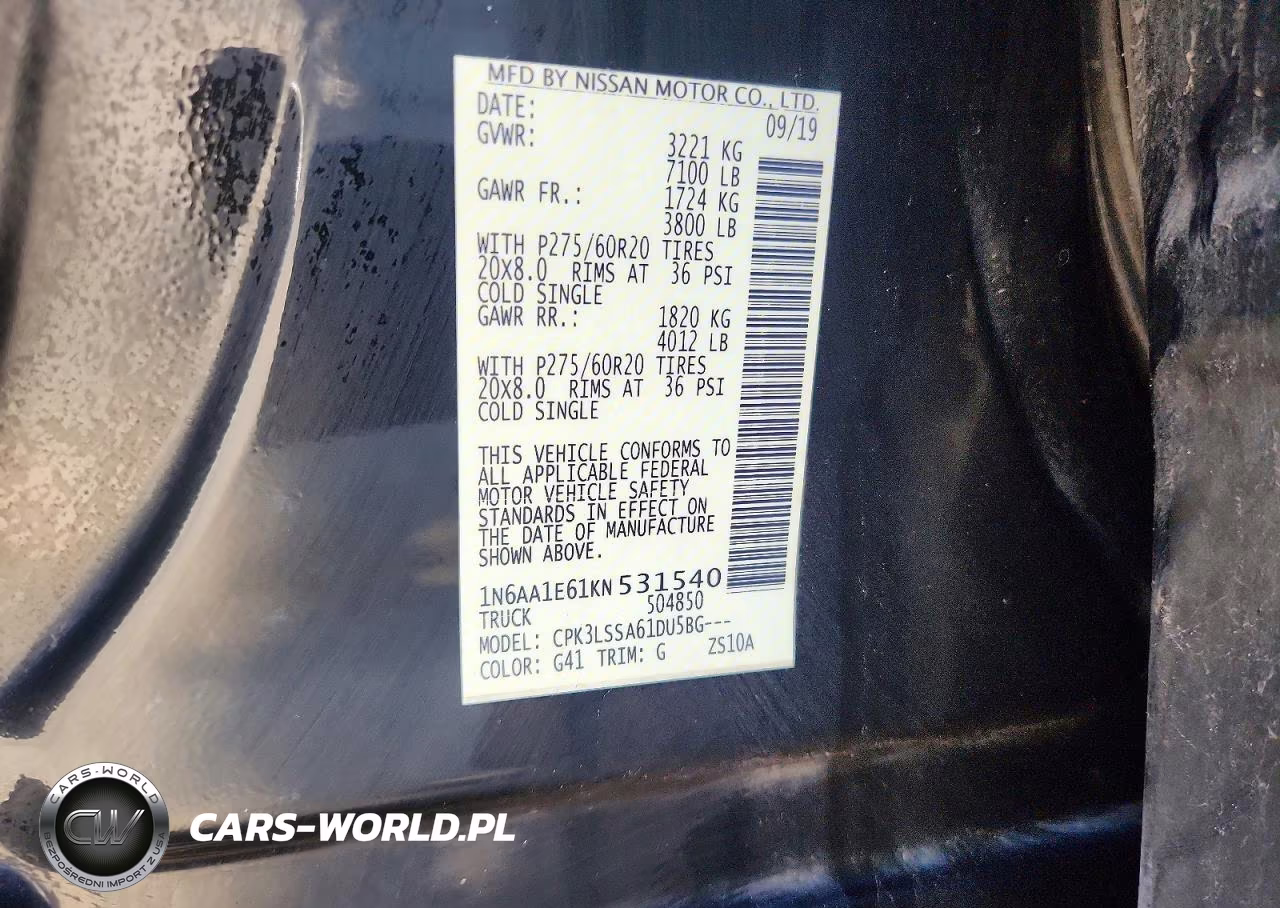 2019 Nissan Titan Sv VIN:1N6AA1E61KN531540 - 12