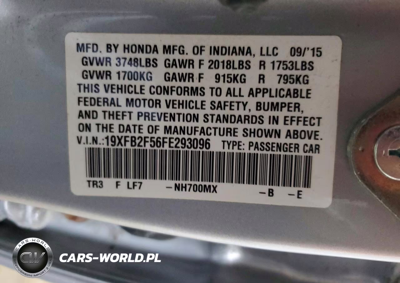2015 Honda Civic Lx VIN:19XFB2F56FE293096 - 12