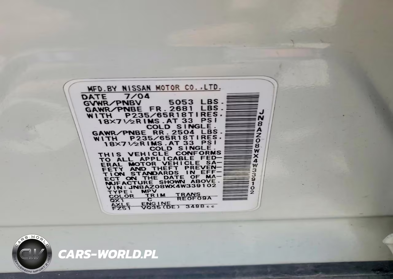 2004 Nissan Murano Sl VIN:JN8AZ08WX4W339102 - 12