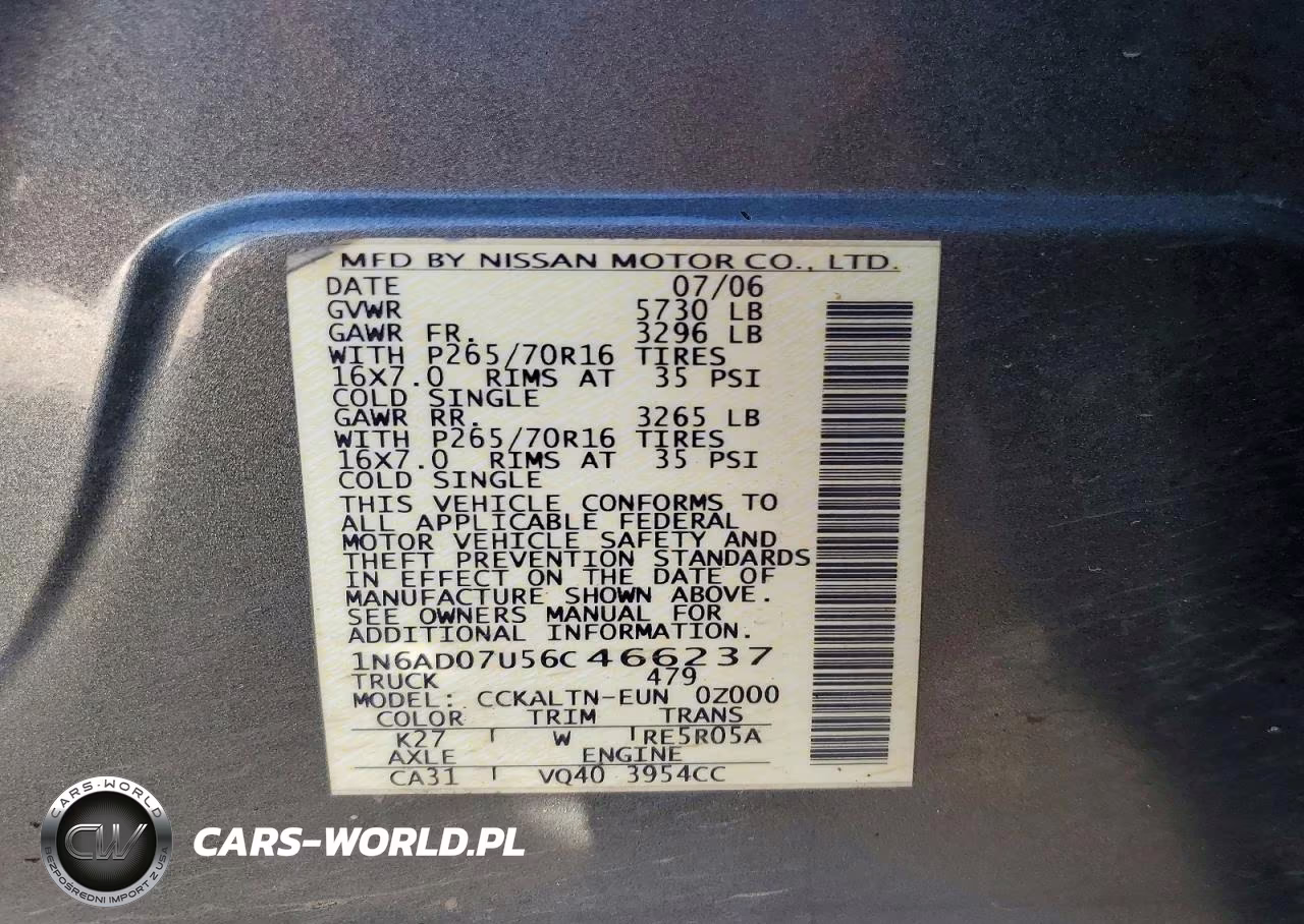 2006 Nissan Frontier Se VIN:1N6AD07U56C466237 - 13