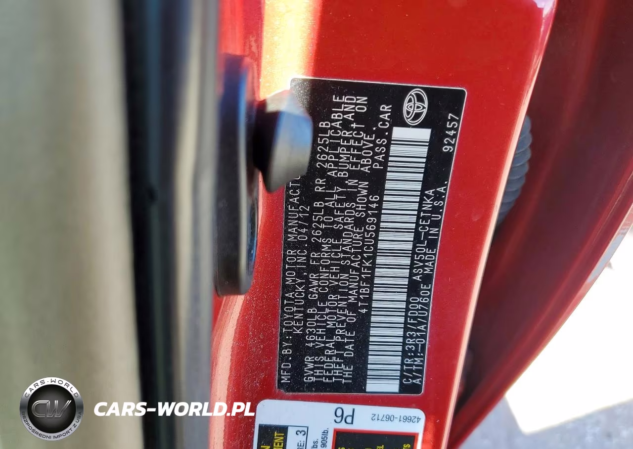 2012 Toyota Camry Le VIN:4T1BF1FK1CU569146 - 12