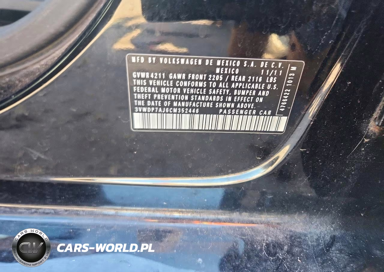 2012 Volkswagen Jetta Se VIN:3VWDP7AJ6CM352446 - 12