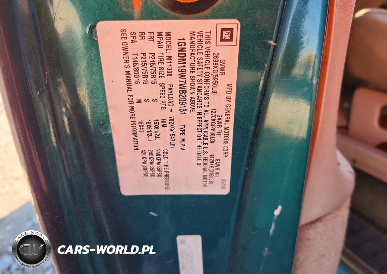 1998 Chevrolet Astro VIN:1GNDM19W7WB209131 - 13