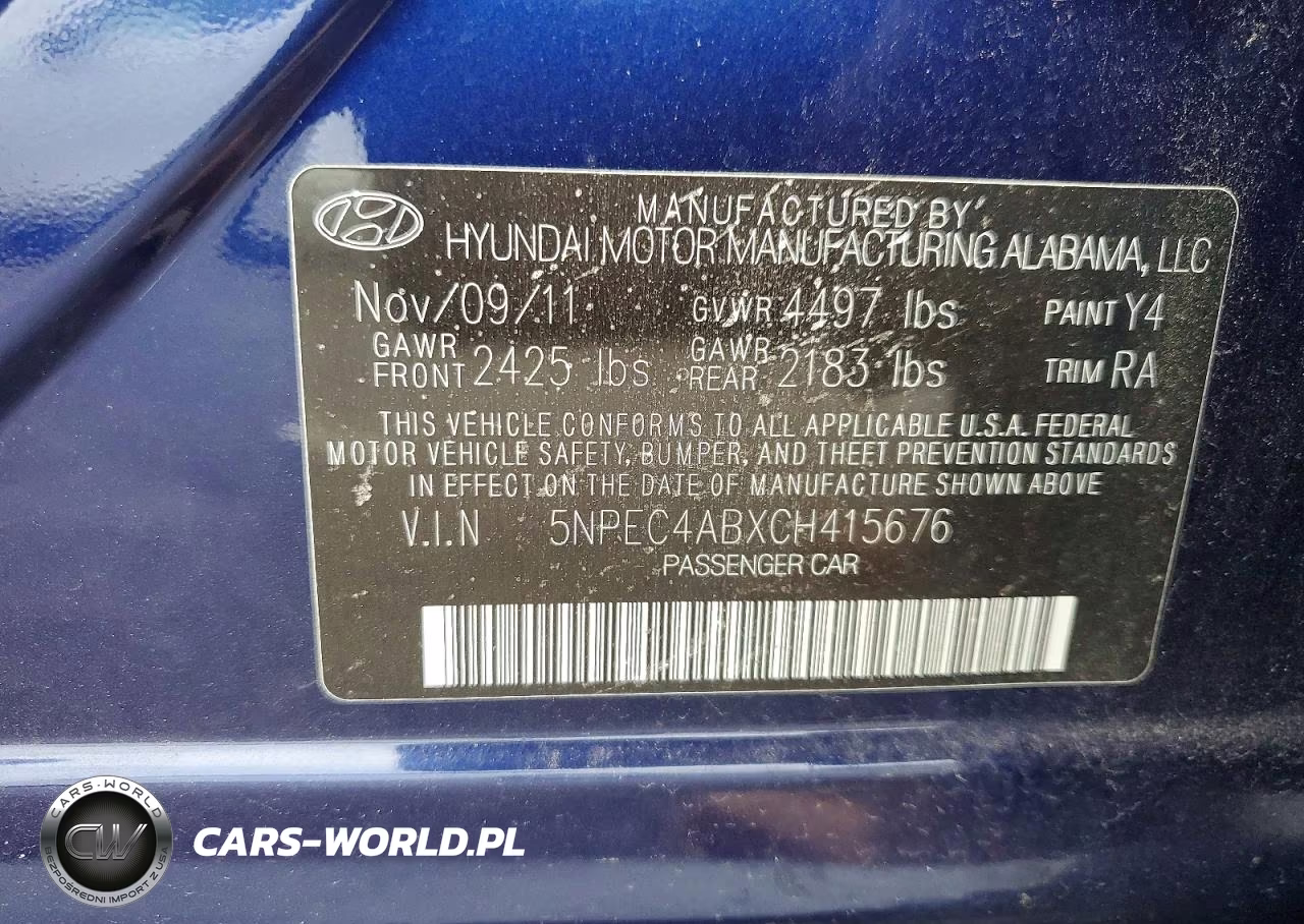 2012 Hyundai Sonata VIN:5NPEC4ABXCH415676 - 12