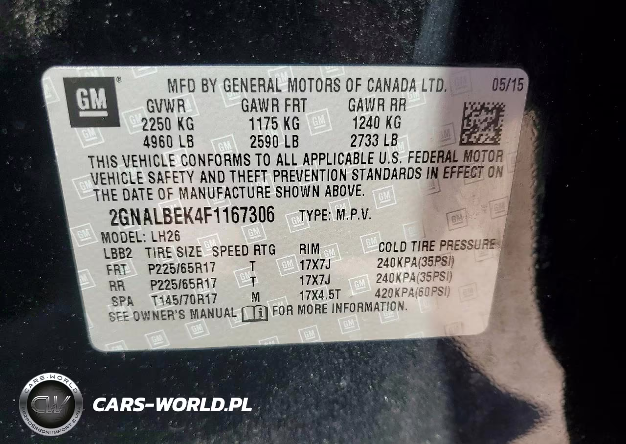 2015 Chevrolet Equinox Lt VIN:2GNALBEK4F1167306 - 13