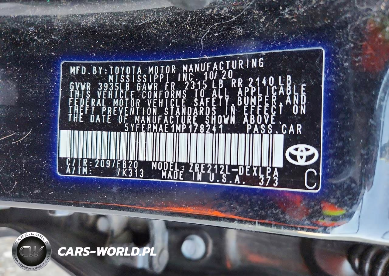 2021 Toyota Corolla Le VIN:5YFEPMAE1MP178241 - 12
