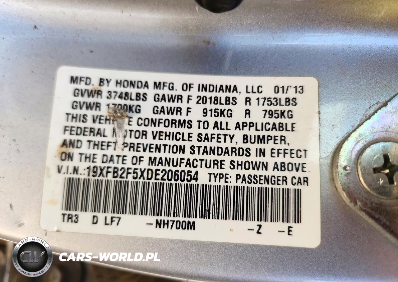 2013 Honda Civic Lx VIN:19XFB2F5XDE206054 - 12