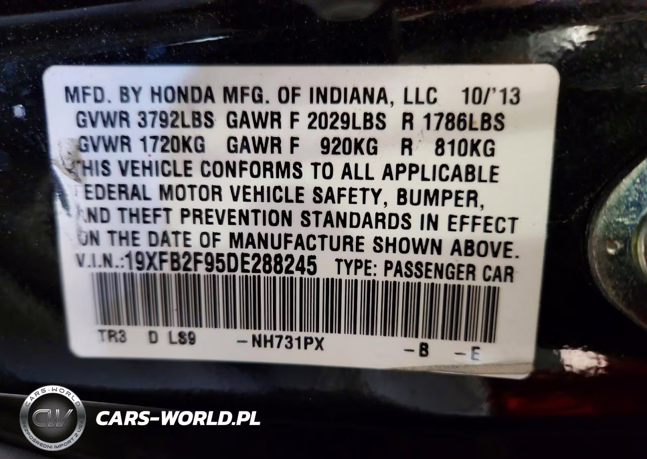 2013 Honda Civic Exl VIN:19XFB2F95DE288245 - 13
