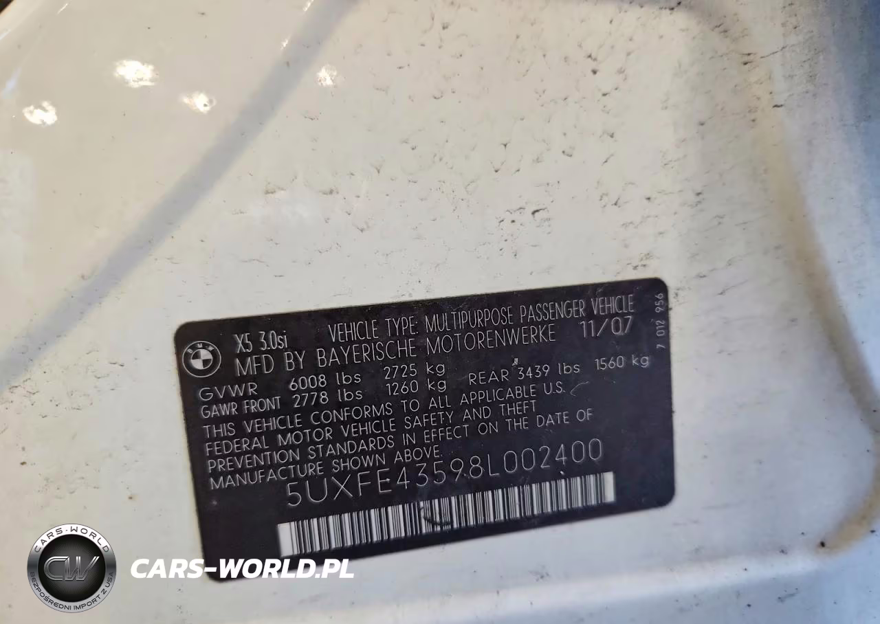 2008 BMW X5 3.0I VIN:5UXFE43598L002400 - 13