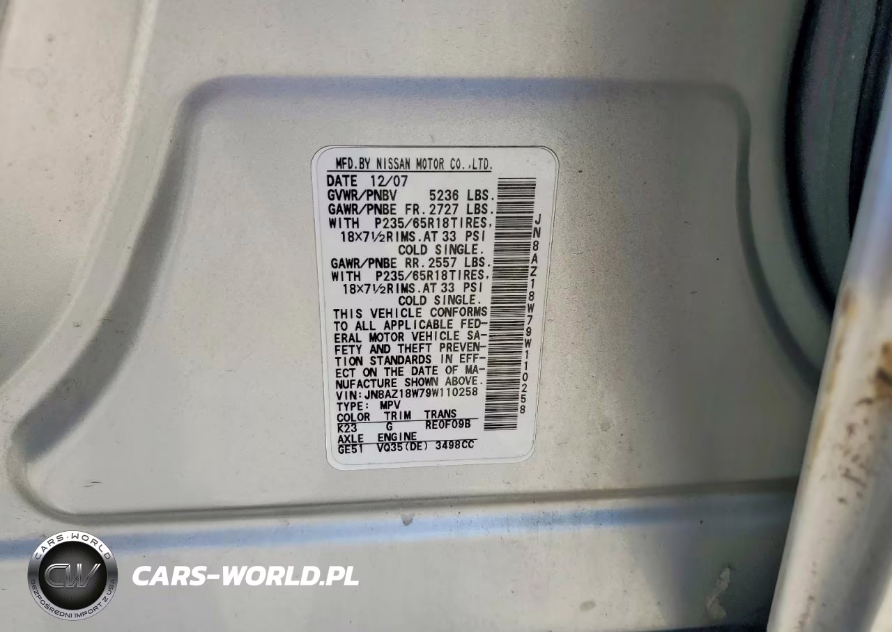 2009 Nissan Murano S VIN:JN8AZ18W79W110258 - 13