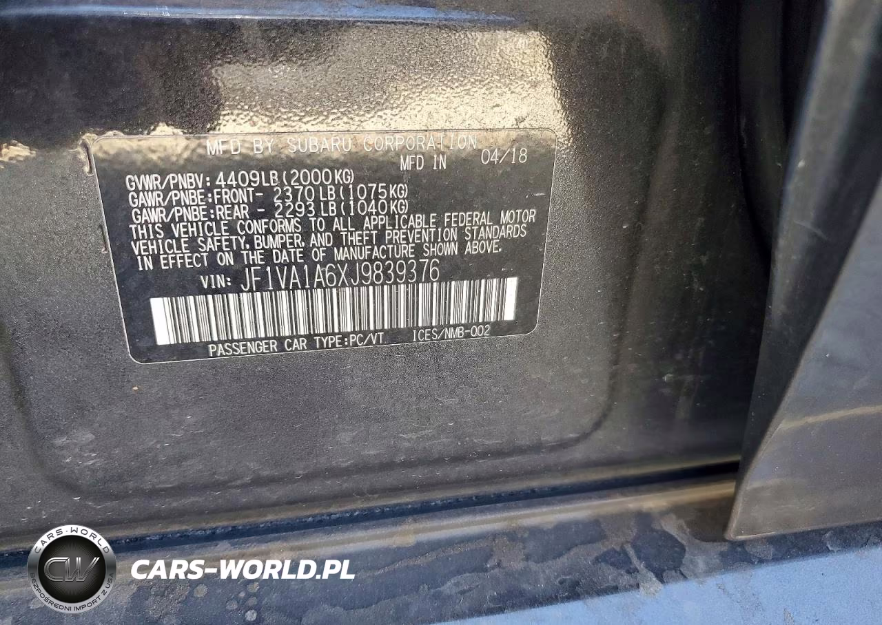 2018 Subaru Wr-X VIN:JF1VA1A6XJ9839376 - 12