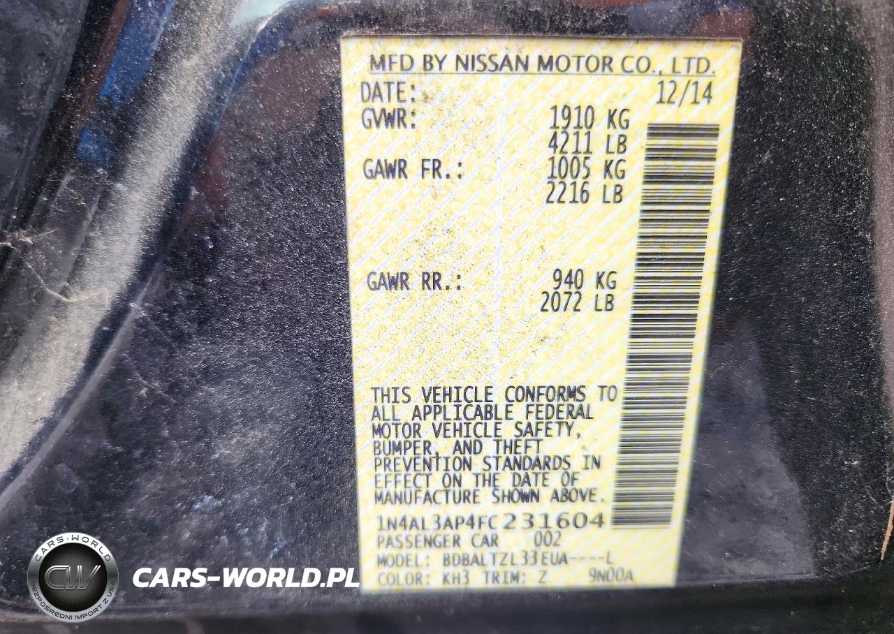 2015 Nissan Altima 2.5 Sl VIN:1N4AL3AP4FC231604 - 12
