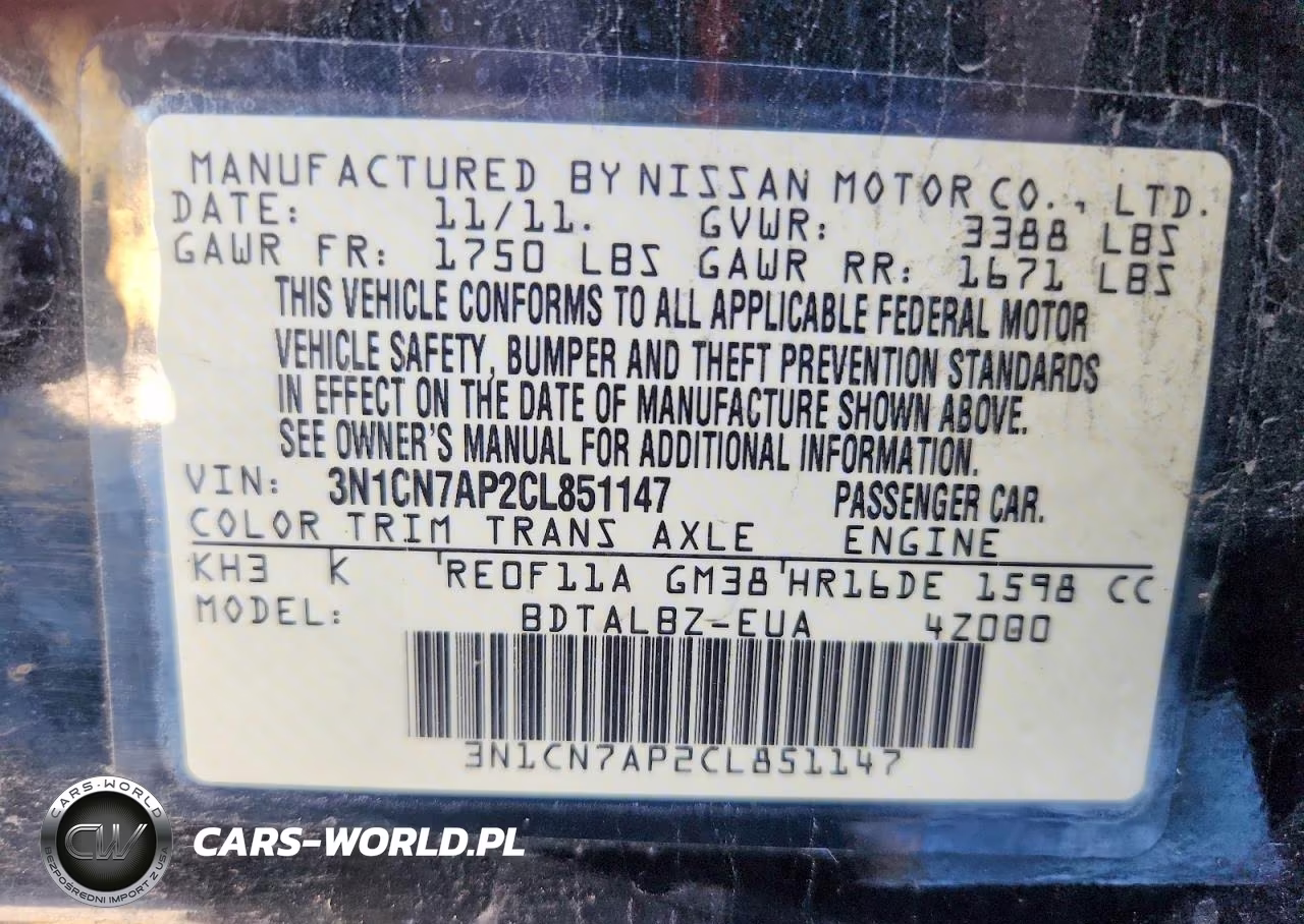 2012 Nissan Versa 1.6 S VIN:3N1CN7AP2CL851147 - 13