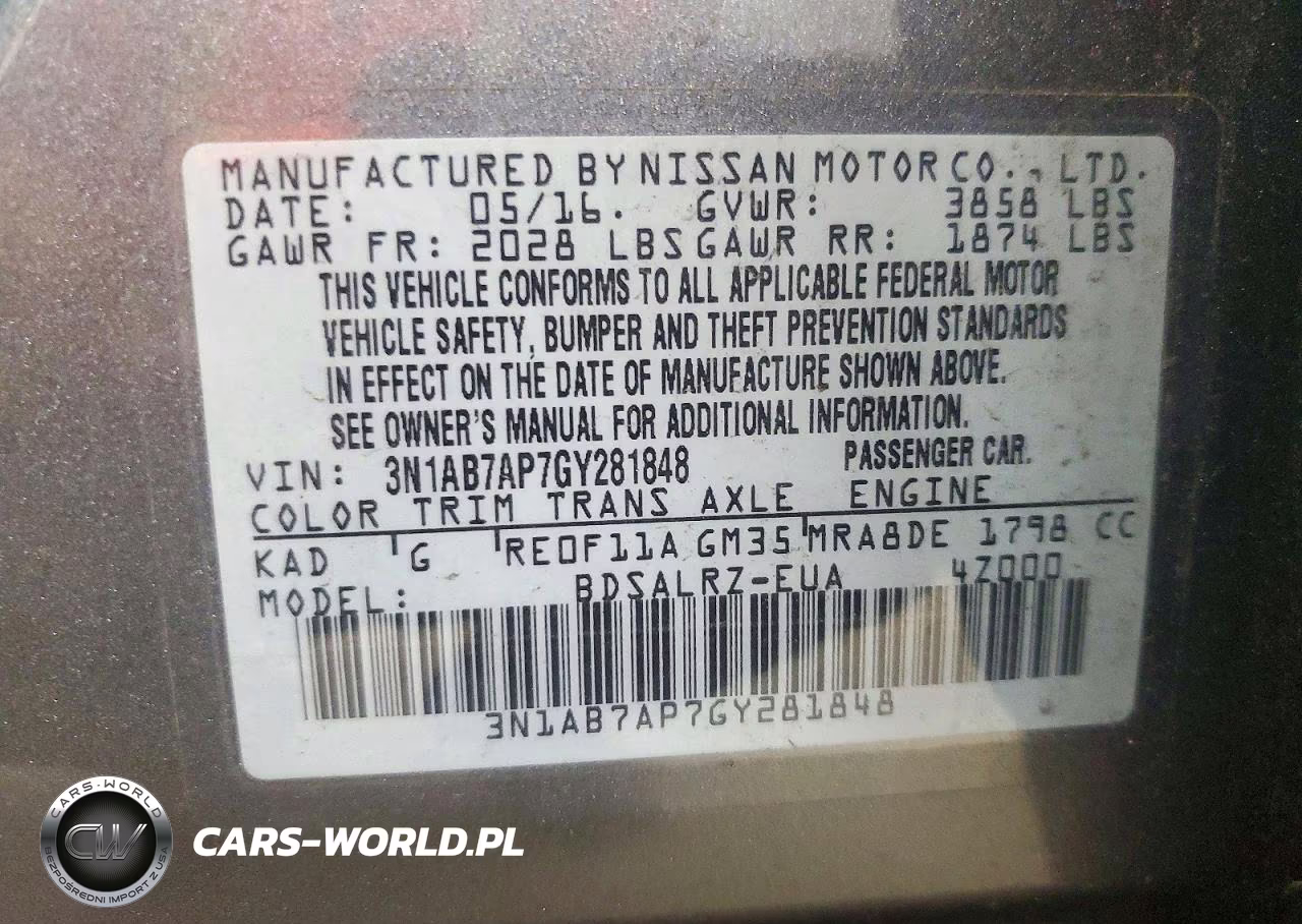 2016 Nissan Sentra Sr VIN:3N1AB7AP7GY281848 - 12