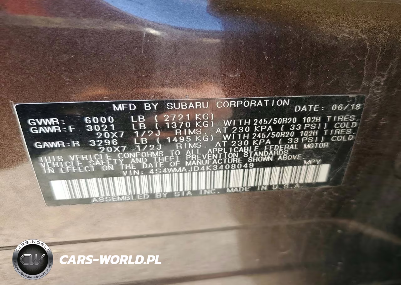 2019 Subaru Ascent Limited VIN:4S4WMAJD4K3408049 - 14