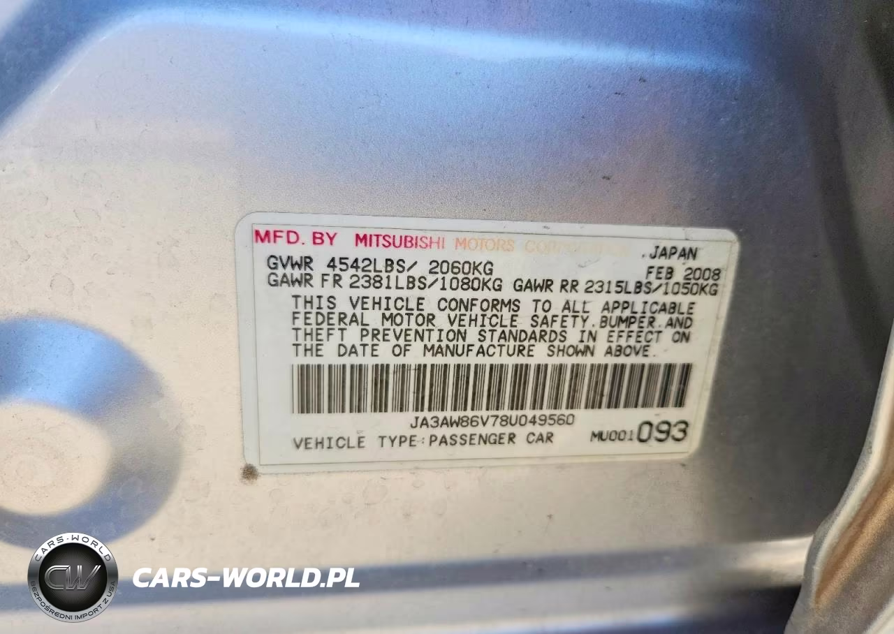 2008 Mitsubishi Lancer VIN:JA3AW86V78U049560 - 12