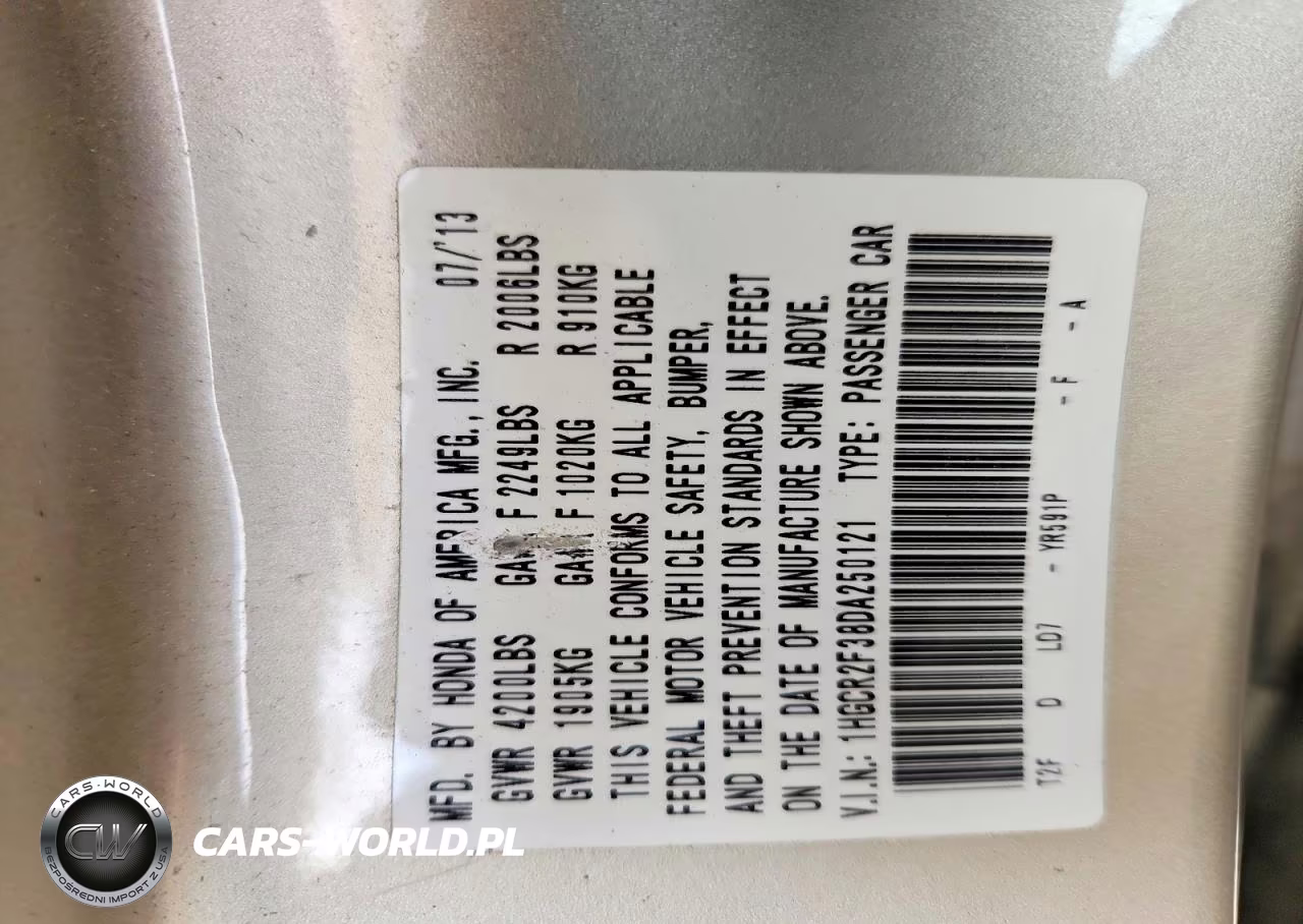 2013 Honda Accord Lx VIN:1HGCR2F38DA250121 - 12