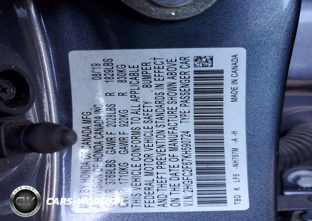 2019 Honda Civic Lx VIN:2HGFC2F67KH590724 - 12