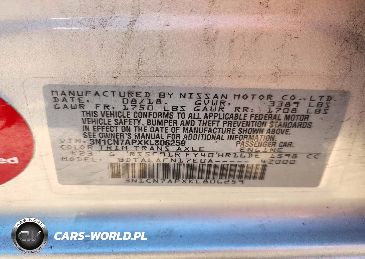 2019 Nissan Versa S VIN:3N1CN7APXKL806259 - 12