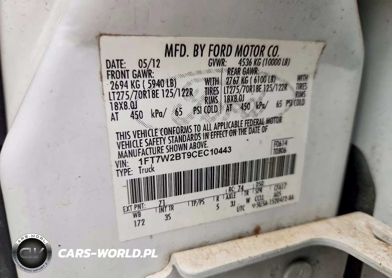 2012 Ford F250 Super Duty VIN:1FT7W2BT9CEC10443 - 12